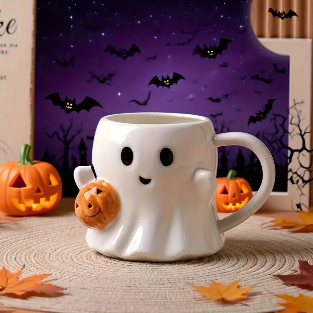 Pumpkin Ghost Mug - Cute Ghost with Pumpkin - Perfect for Halloween
