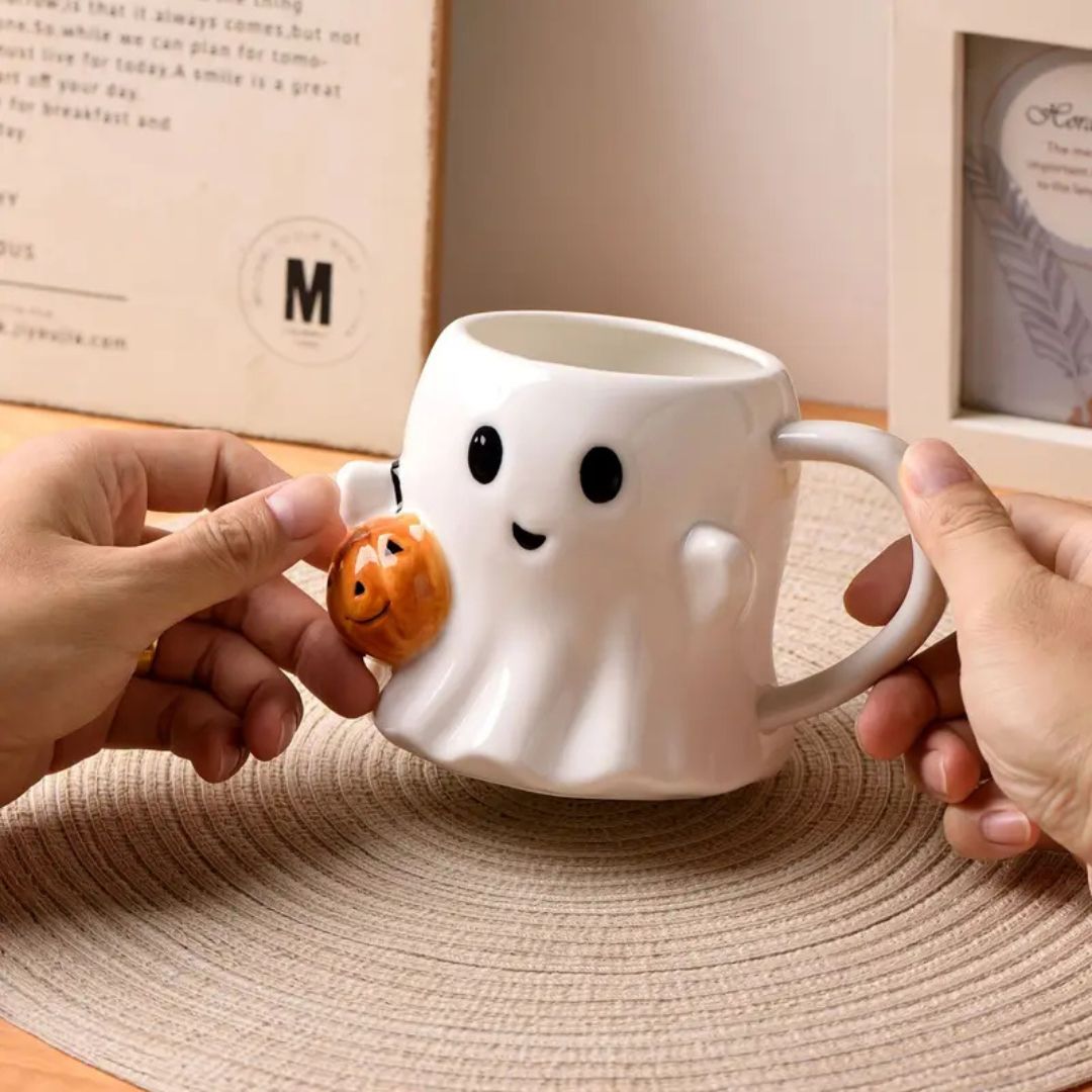 Pumpkin Ghost Mug - Cute Ghost with Pumpkin - Perfect for Halloween